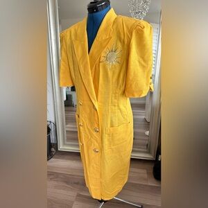 Vintage 90s Danny & Nicole Sun Yellow Double Breasted Blazer Dress Size 12